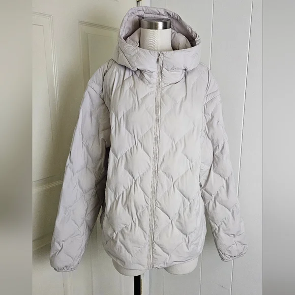 Uniqlo Women's Light Gray Puffer Jacket PUFFTECH Parka Size L - Picture 2 of 8